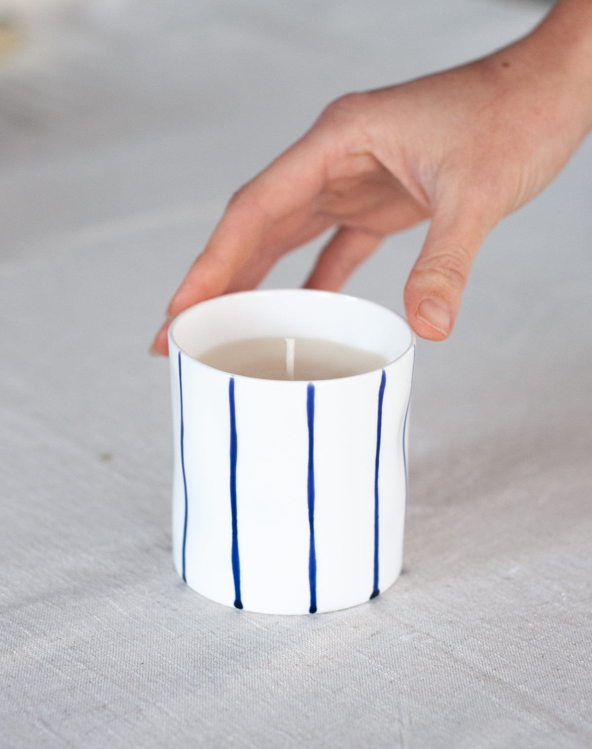Cobalt Striped Scented Candle