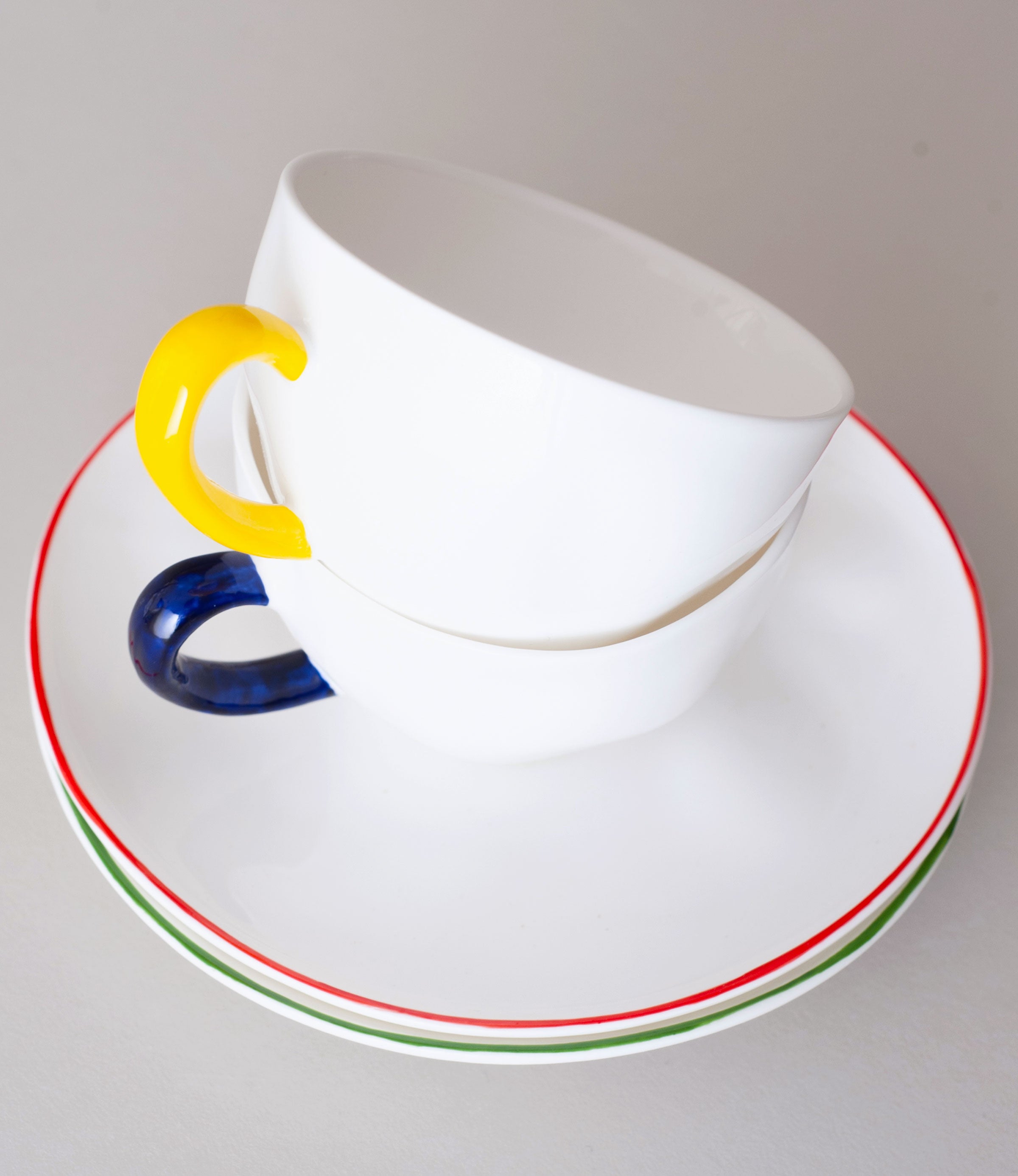 Colourblock Set of Two Teacups & Saucers