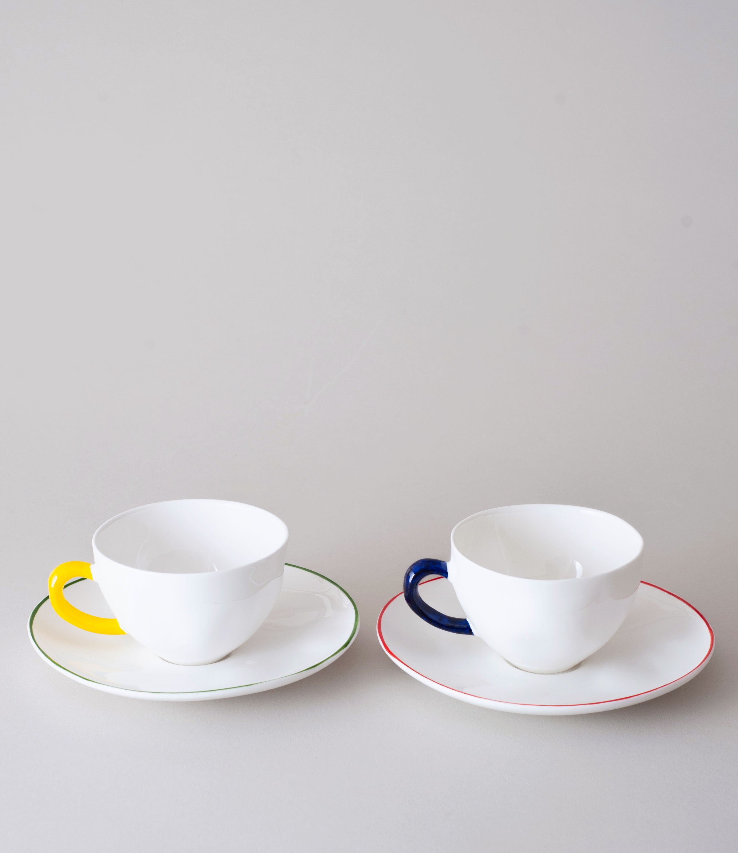 Colourblock Set of Two Teacups & Saucers