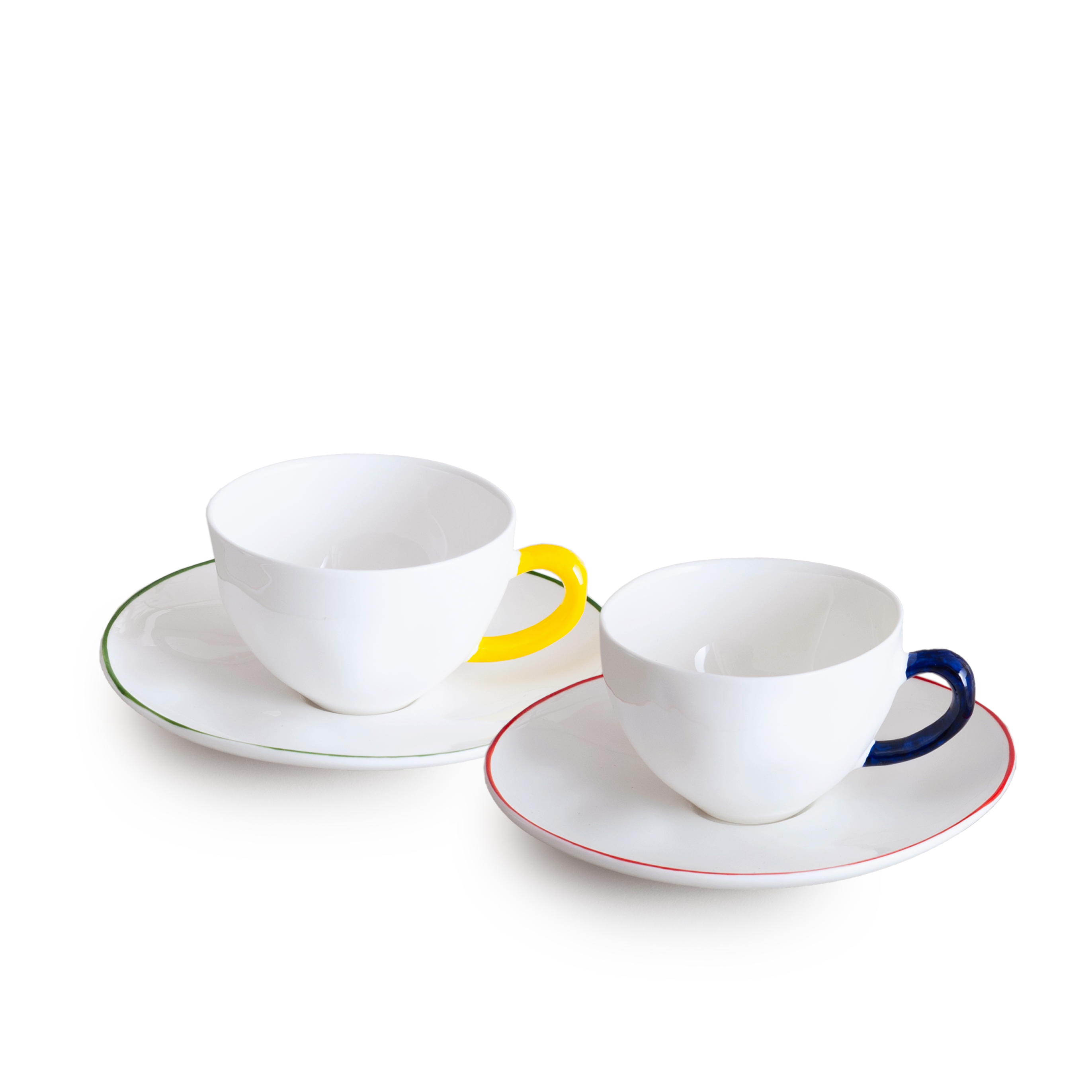 Colourblock Set of Two Teacups & Saucers