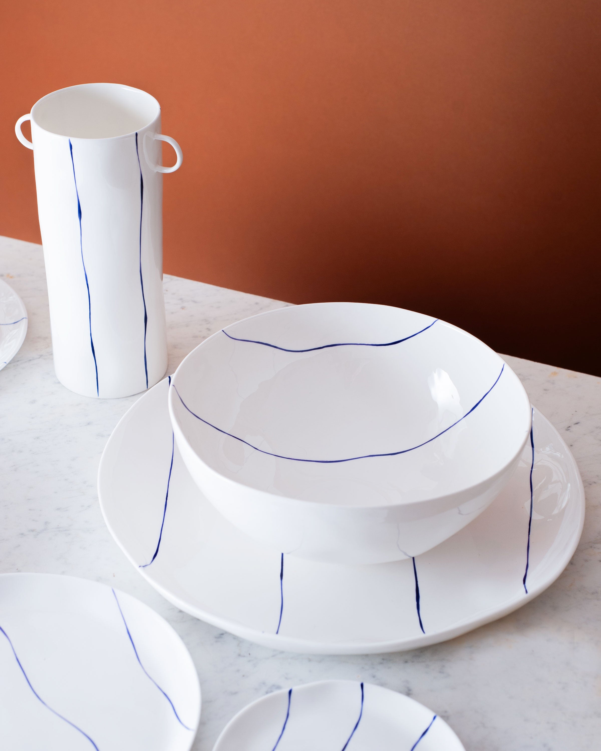 Striped Shallow Serving Bowl