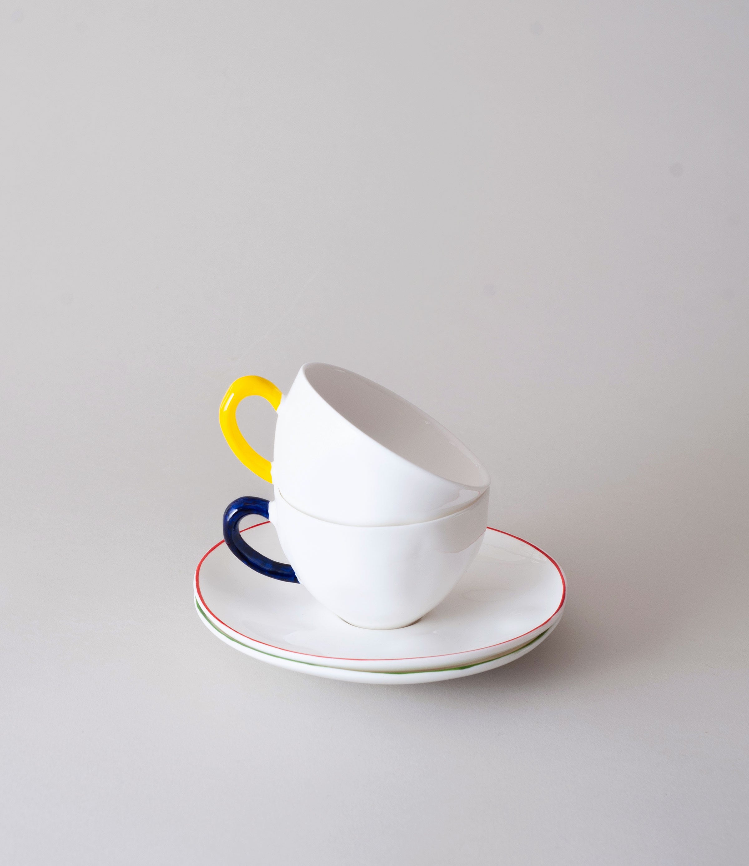 Colourblock Set of Two Teacups & Saucers