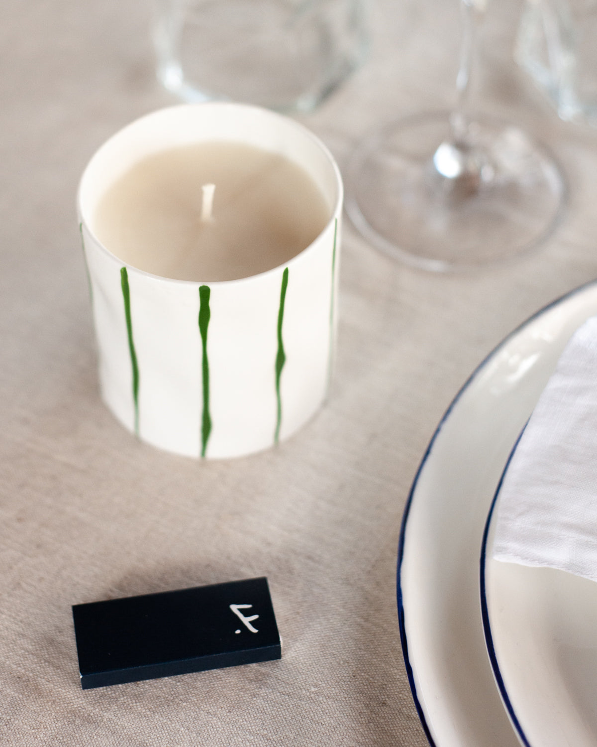 Khaki Striped Scented Candle